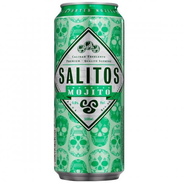 Salitos Mojito – süß‑säuerliches Biermischgetränk mit Limette, Minze & Rum‑Aroma. Grünlich‑trüb, eisgekühlt am besten.