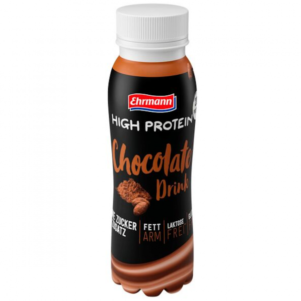 Cremiger High‑Protein‑Schokodrink – 20 g Protein, fettarm & ohne Zuckerzusatz.