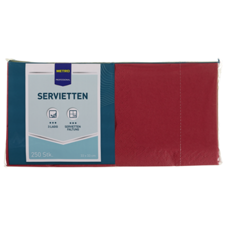 Fasana Servietten Bordeaux 33 x 33 cm, 3 lagig, 1/4 Falz (250 Stück)