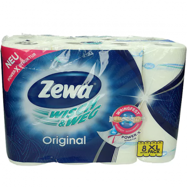 Zewa Wisch & Weg Original – 2‑lagiges, saugstarkes Marken‑Küchenpapier mit Power‑X‑Struktur. Reißfest, nassfest, ideal für Küche & Büro.