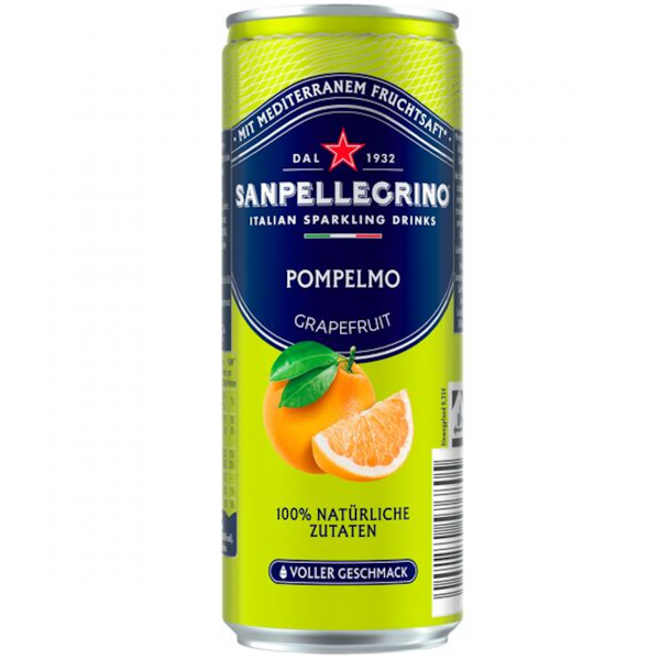 Sanpellegrino Pompelmo – italienische Grapefruit‑Limonade in der 0,33‑L‑Dose.