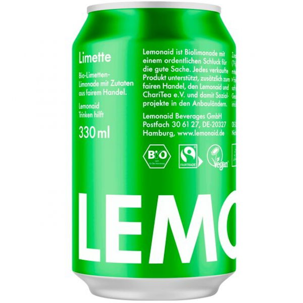 Lemonaid Limette – faire Bio‑Limettenlimonade in der Glasflasche.