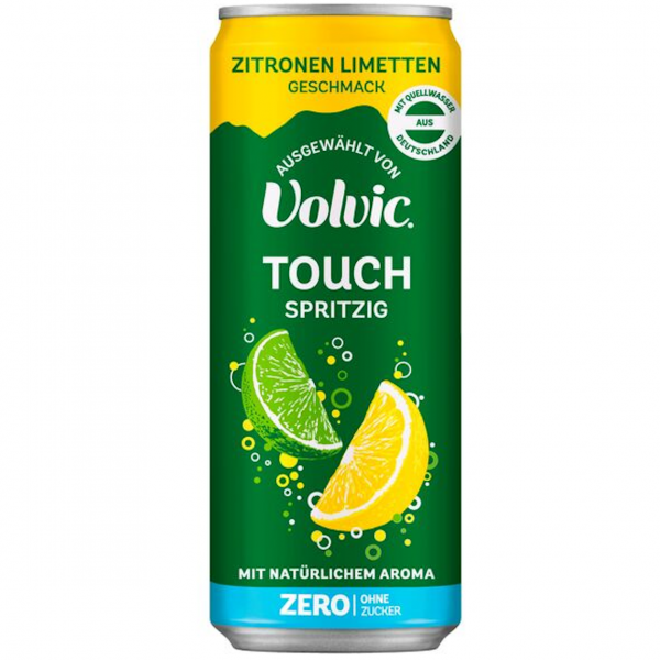 Volvic Touch Spritzig Zitrone‑Limette Zero – zuckerfreie Zitrus‑Erfrischung in der PET‑Flasche.