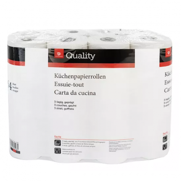 Weiße 3‑lagige Küchentücher – 8 Rollen à 64 Blatt. Saugstark, stabil und ideal für Küche, Büro & Gastro.